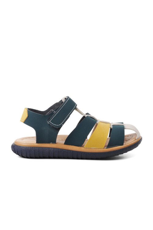 Navy Blue Nubuck Yellow Boy Flat Sandals Ayakmod1500 F