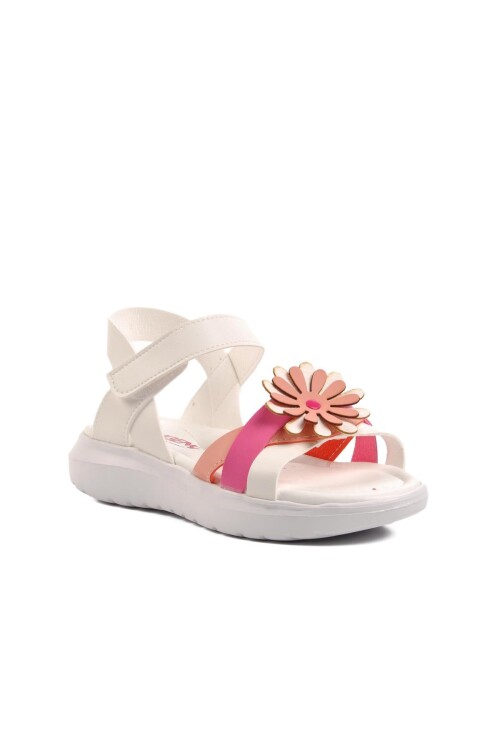 Beyaz-Fuşya-Pembe  Kız Çocuk Düz Sandalet Ayakmod Şng 8010 F