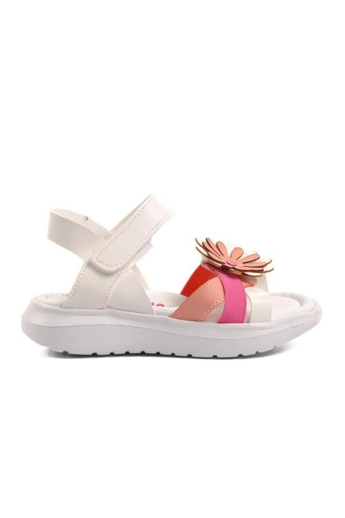 White-Fuchsia-Pink Girl Flat Sandals Ayakmod Şng 8010 P