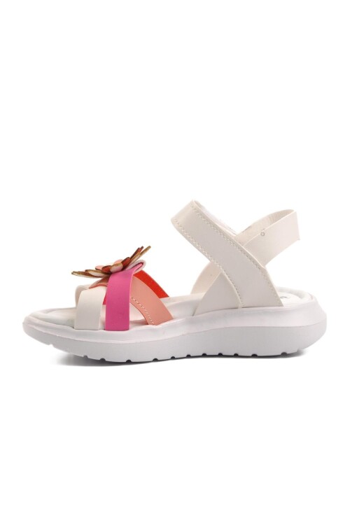 White-Fuchsia-Pink Girl Flat Sandals Ayakmod Şng 8010 P