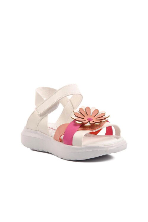 White-Fuchsia-Pink Girl Flat Sandals Ayakmod Şng 8010 P