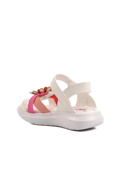 White-Fuchsia-Pink Girl Flat Sandals Ayakmod Şng 8010 P