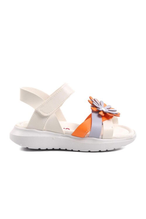 White-Orange Girls Flat Sandals Ayakmod Şng 8010 P