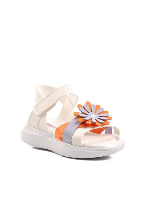 White-Orange Girls Flat Sandals Ayakmod Şng 8010 P