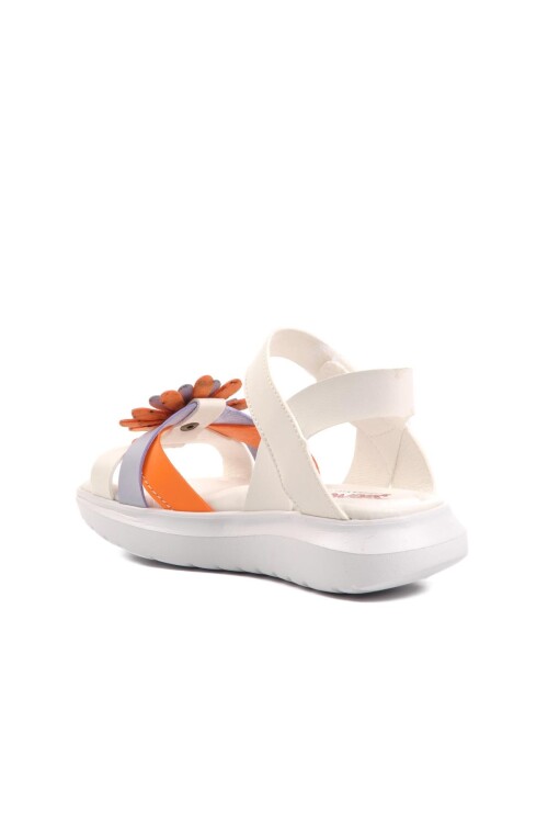 White-Orange Girls Flat Sandals Ayakmod Şng 8010 P