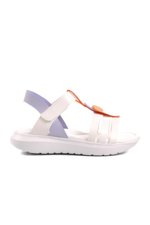 Beyaz Lila Kız Çocuk Ortopedik Sandalet Şng 8020 F