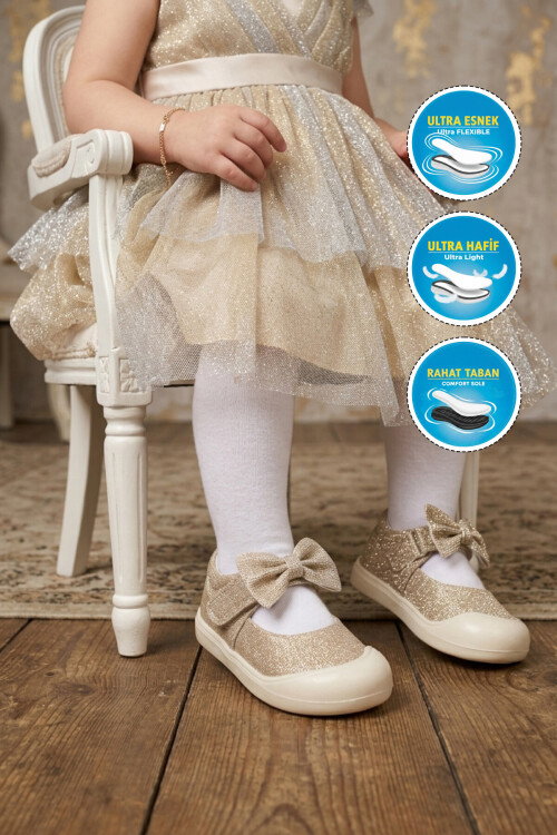 Altın Cırtlı Hafif Fiyonk Detaylı Anatomik Bebek Ayakkabı Darla İA