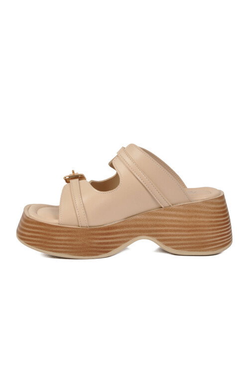 Bej Çift Bantlı Kadın Topuklu Terlik 322183 Z