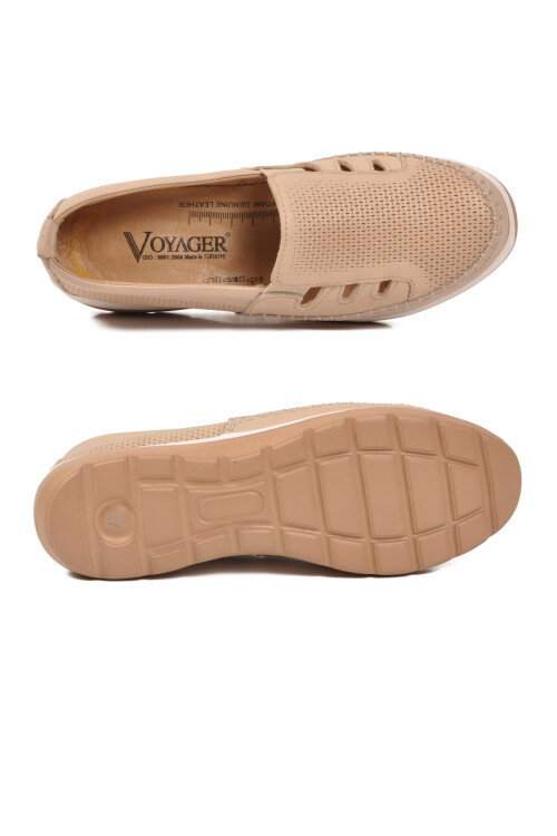 حذاء كاجوال نسائي تشريحي من الجلد الطبيعي باللون البيج Z110 Z