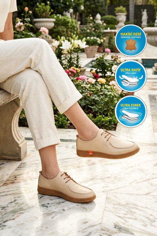 Bej Hakiki Deri Kadın Casual Ayakkabı 2005 Z