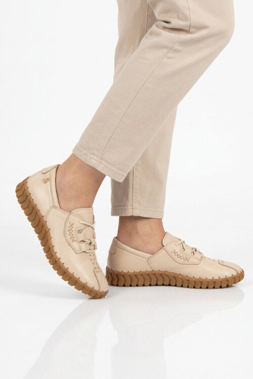 Bej Hakiki Deri Kadın Casual Ayakkabı 2010731Y Z