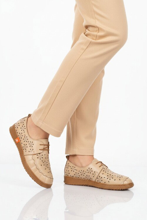 Bej Hakiki Deri Kadın Casual Ayakkabı 2084 Z