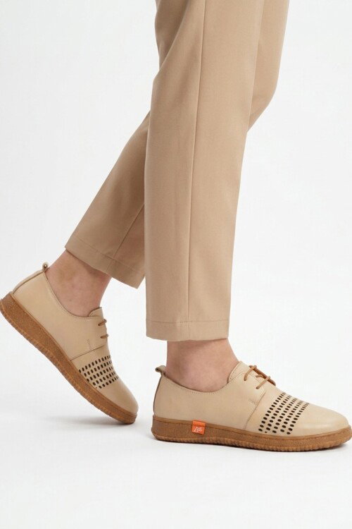 Bej Hakiki Deri Kadın Casual Ayakkabı 2087 Z