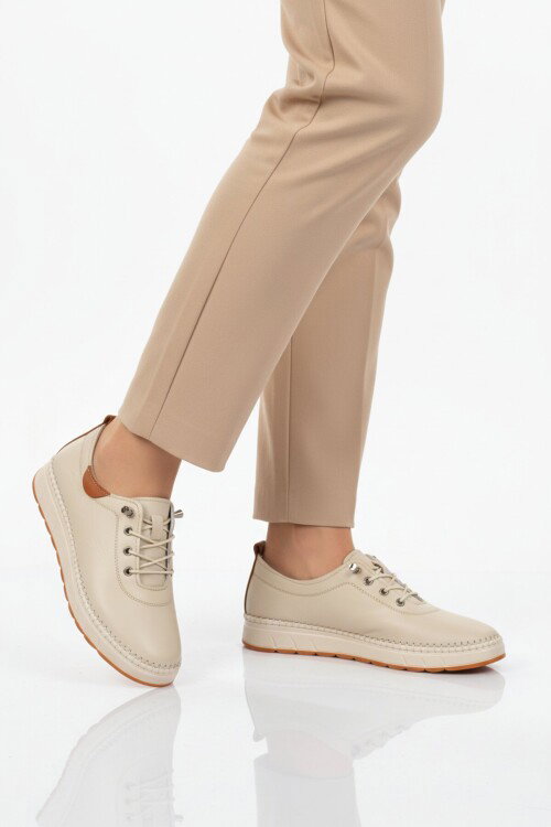 Bej Hakiki Deri Ortopedik Kadın Casual Ayakkabı 3030 Z