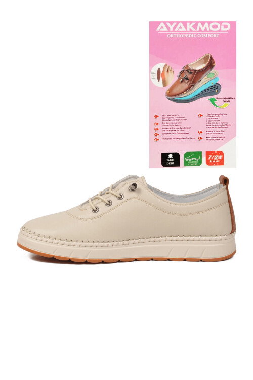 Bej Hakiki Deri Ortopedik Kadın Casual Ayakkabı 3030 Z
