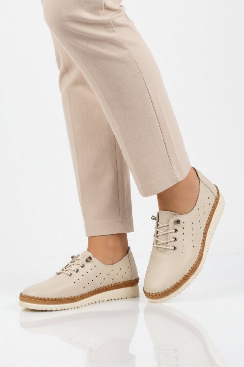 Bej Hakiki Deri Ortopedik Kadın Casual Ayakkabı 508 Z