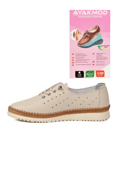 Bej Hakiki Deri Ortopedik Kadın Casual Ayakkabı 508 Z