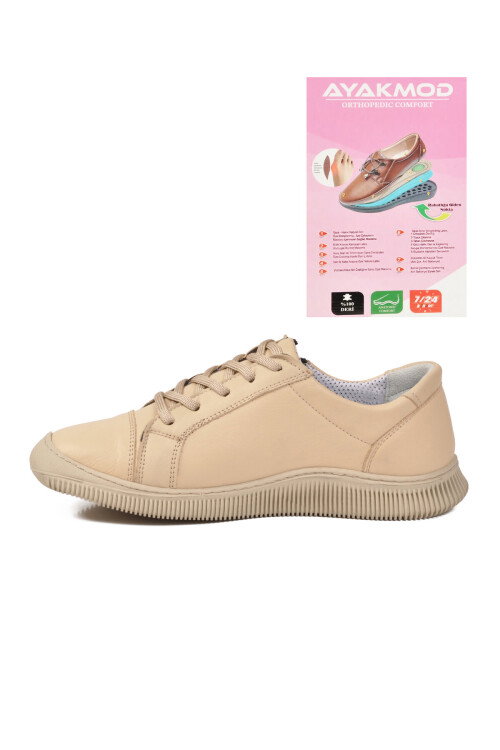 Bej Hakiki Deri Ortopedik Kadın Casual Ayakkabı 5635 Z