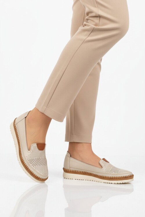 Bej Hakiki Deri Ortopedik Kadın Casual Ayakkabı 700 Z