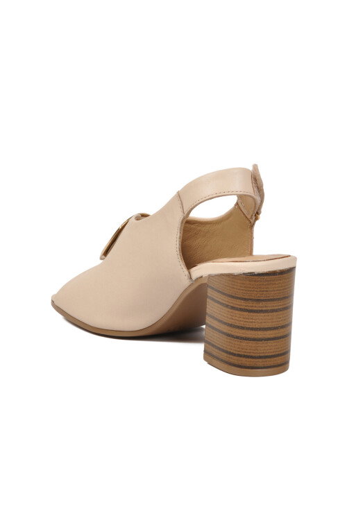 Bej Hakiki Deri Kadın Topuklu Sandalet 2108518Y Z