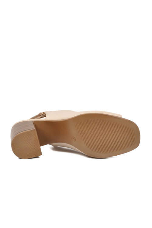 Bej Hakiki Deri Kadın Topuklu Sandalet 2108518Y Z