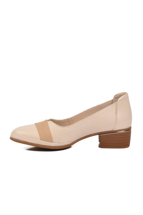 Bej Hakiki Deri Kadın Topuklu Klasik Ayakkabı 2312531Y Z