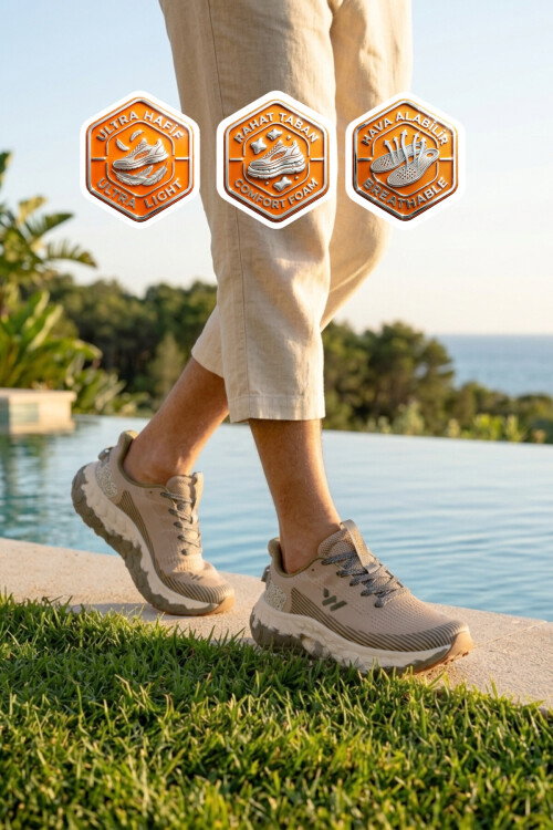 Bej Fileli Hafif Esnek Hafızalı Taban Unisex Spor Ayakkabı Flystep G