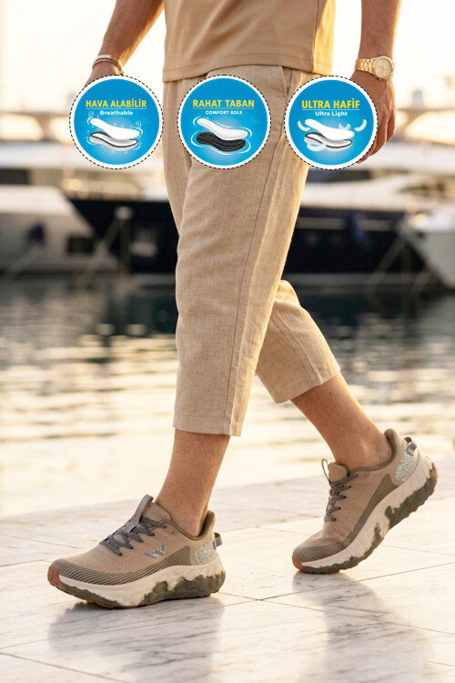 Bej Fileli Hafif Esnek Hafızalı Taban Unisex Spor Ayakkabı Flystep G