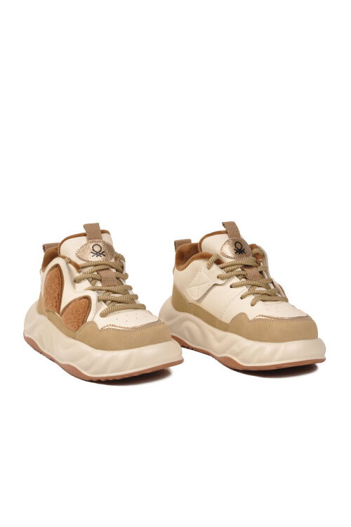 Bej Bağcıklı Hafif Esnek Unisex Çocuk Spor Ayakkabı BN-12031 F