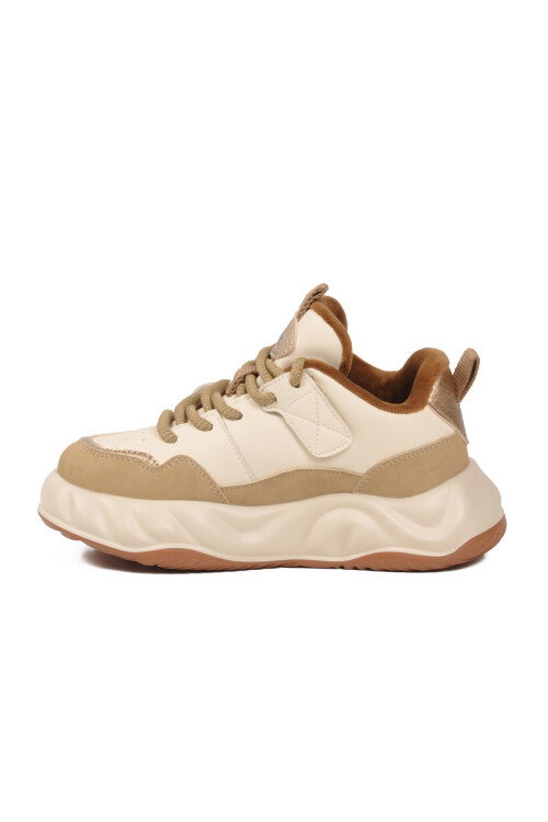 Bej Bağcıklı Hafif Esnek Unisex Çocuk Spor Ayakkabı BN-12031 F