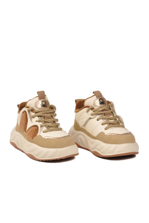 Bej Bağcıklı Hafif Esnek Unisex Çocuk Spor Ayakkabı BN-12056 P