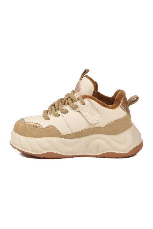 Bej Bağcıklı Hafif Esnek Unisex Çocuk Spor Ayakkabı BN-12056 P