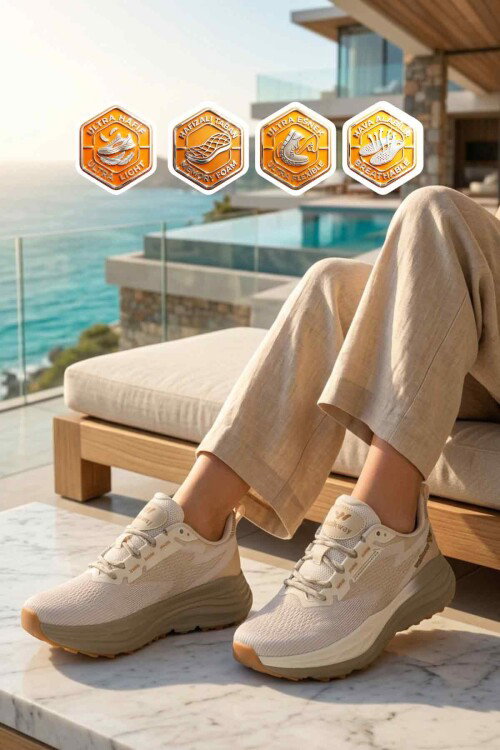 Bej Fileli Hafif Esnek Hafızalı Taban Unisex Spor Ayakkabı Flexion G