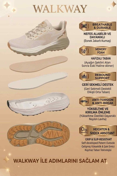 Bej Fileli Hafif Esnek Hafızalı Taban Unisex Spor Ayakkabı Flexion G