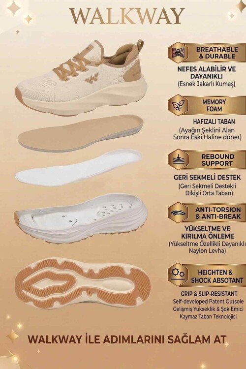 Bej Fileli Hafif Esnek Hafızalı Taban Unisex Spor Ayakkabı Flexnova G