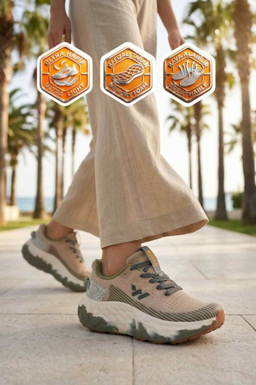 Bej Fileli Hafif Esnek Hafızalı Taban Unisex Spor Ayakkabı Flystep G