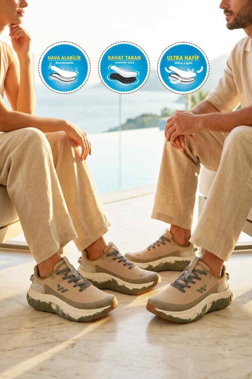 Bej Fileli Hafif Esnek Hafızalı Taban Unisex Spor Ayakkabı Flystep G