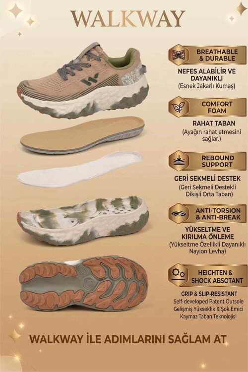 Bej Fileli Hafif Esnek Hafızalı Taban Unisex Spor Ayakkabı Flystep G