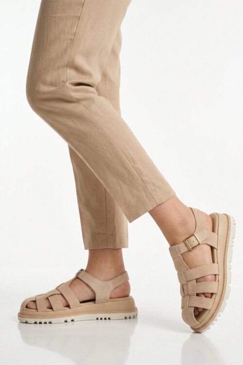 Bej Süet Hakiki Deri Kadın Sandalet Z796 Z