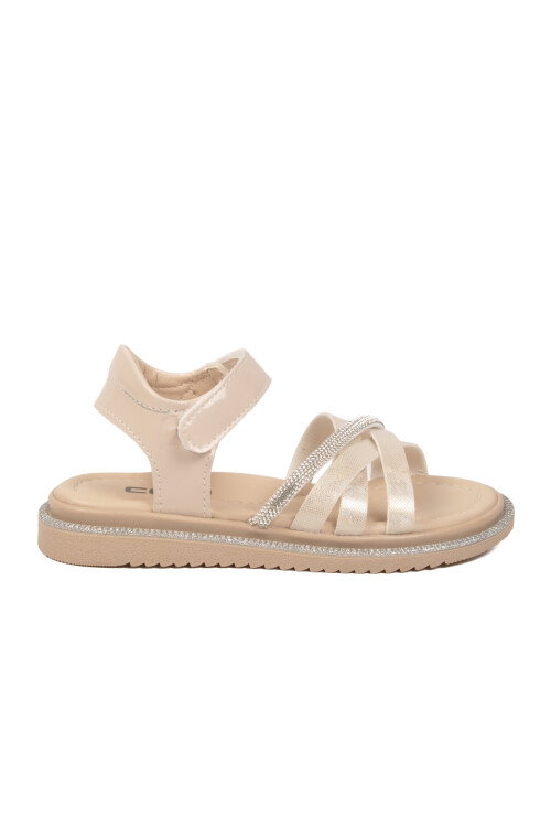 Bej Cırtlı Hafif Yumuşak Taban Kız Çocuk Sandalet Maya P