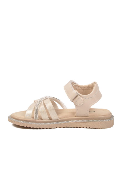 Bej Cırtlı Hafif Yumuşak Taban Kız Çocuk Sandalet Maya P