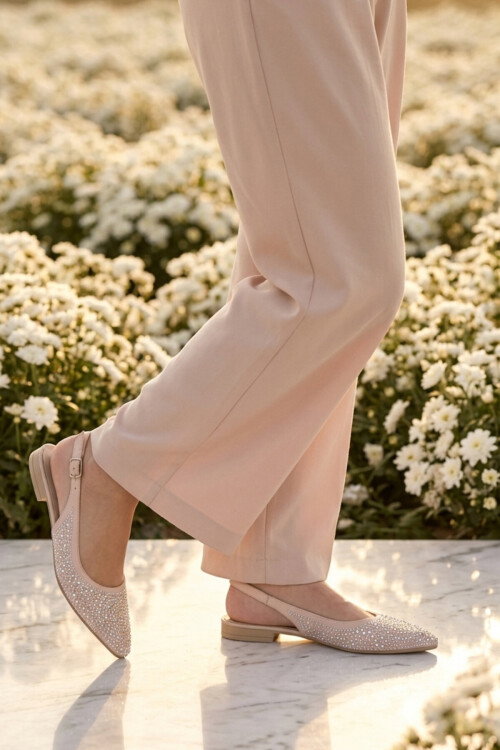 Bej Taş İşlemeli Kadın Abiye Ayakkabı 354230 Z