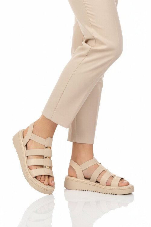 Kadın Bej Hafif Bilekten Elastik Sandalet 35397 G