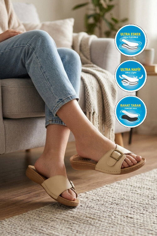 Bej Hafif Anatomik Jel Taban Kadın Terlik 11-367 Z