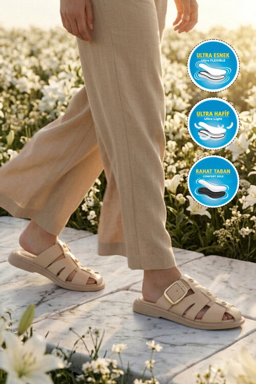 Bej Yumuşak Tabanlı Önü Kapalı Kadın Terlik 322224 Z