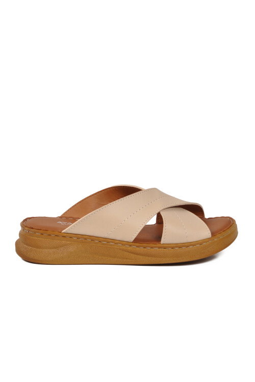 Bej Yumuşak Tabanlı Çapraz Bantlı Kadın Terlik 492148 Z