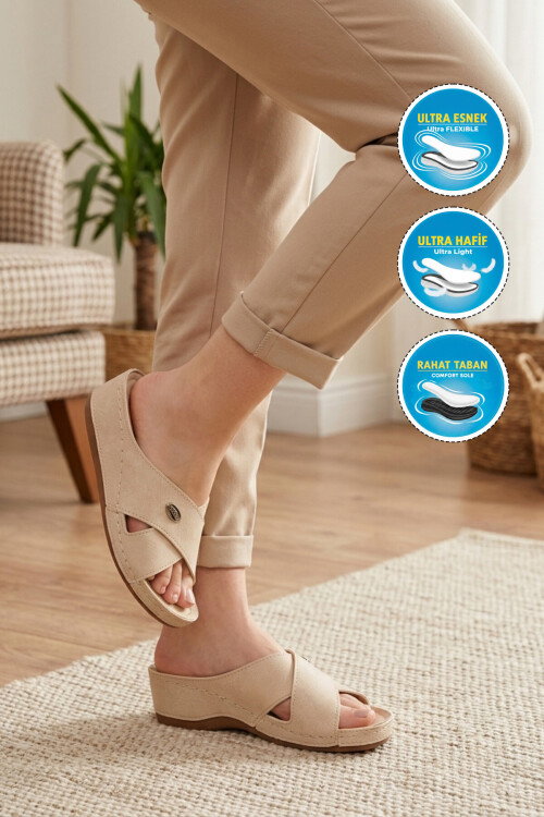 Bej Topuk Jel Destekli Anatomik Kadın Terlik 09-063 Z