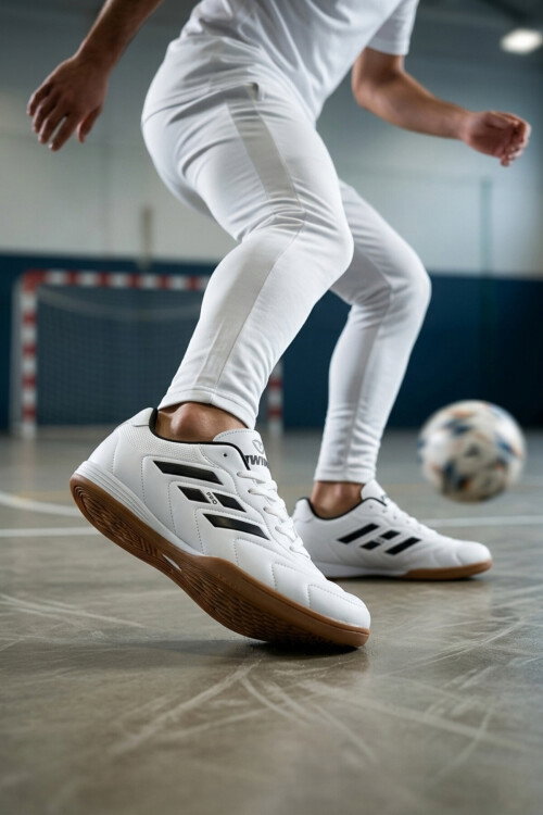 Beyaz Bağcıklı Kaymaz Taban Erkek Futsal Ayakkabısı 227 M