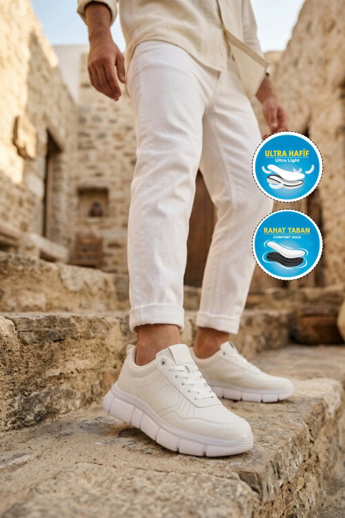Beyaz Bağcıklı Hafif Esnek Erkek Sneaker BST-2016 M
