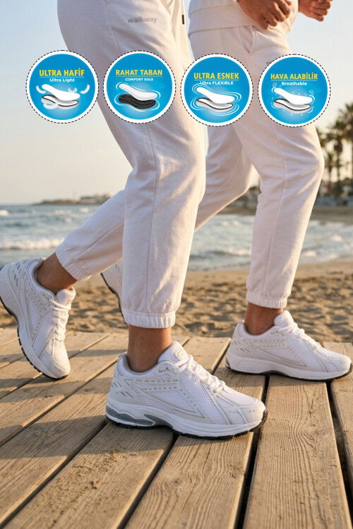 Beyaz Fileli Hafif Esnek Hafızalı Taban Unisex Spor Ayakkabı Ruth G